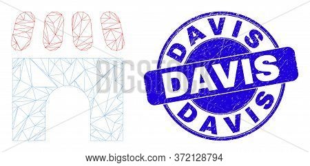 Web Mesh Building Icon And Davis Watermark. Blue Vector Rounded Textured Stamp With Davis Text. Abst
