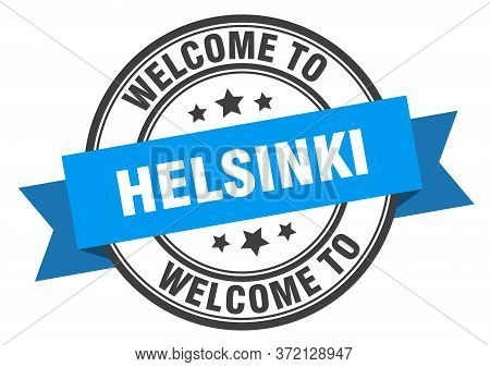 Helsinki Stamp. Welcome To Helsinki Blue Sign