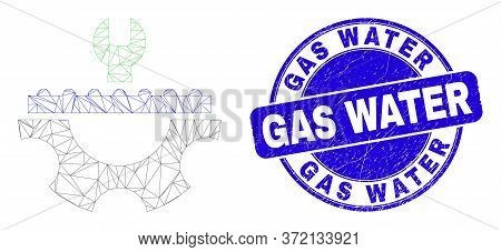 Web Carcass Plumbery Service Icon And Gas Water Seal Stamp. Blue Vector Round Textured Seal Stamp Wi