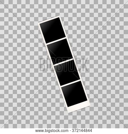 Retro Photo Frame With Shadow, Four Pictures From Photobooth Isolated On Transparent Background. Vin