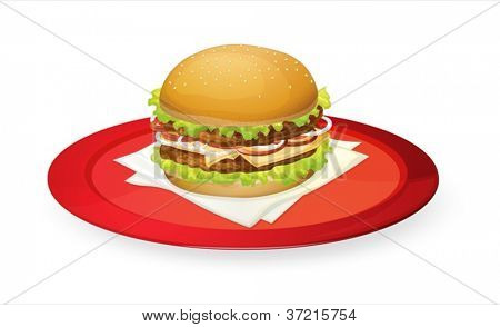 Beyaz üzerine kırmızı çanak burger gösterimi