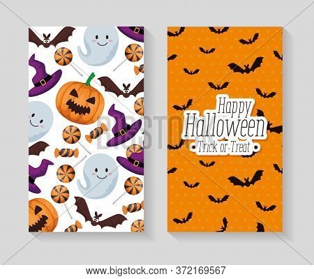 Happy Halloween Set Cards Vector Illustration Design