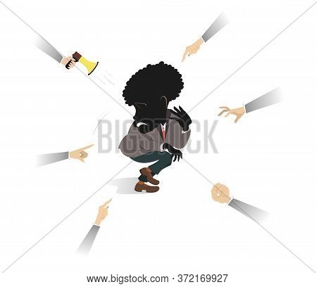 Confused And Upset African Man Surrounded By Hands Illustration. Shy And Upset African Man Surrounde