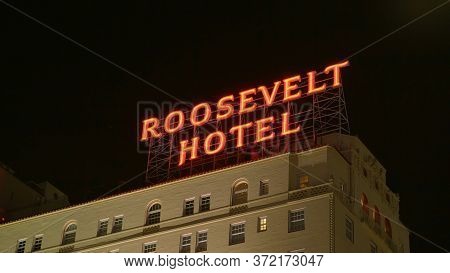 Famous Roosevelt Hotel On Hollywood Boulevard In Los Angeles - Los Angeles, Usa - April 21, 2017