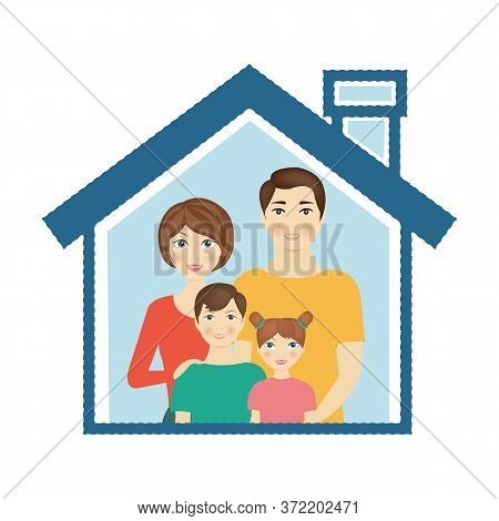 Man And Woman With Kid With Houses Isolated White Background, Vector Illustration