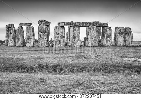 View Of The Stonehenge In Black And White