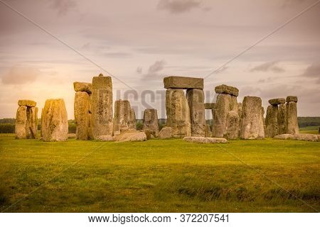 Landscape During A Sunset In The Stonehenge, United Kingdom