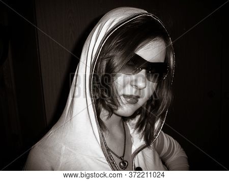 Simple American Student Girl In A Hostel. The Life Of Students And Young People And Their Behavior A