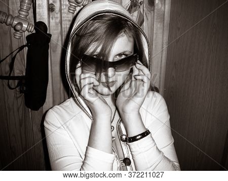 Simple American Student Girl In A Hostel. The Life Of Students And Young People And Their Behavior A