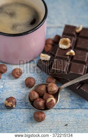 Kraft Chocolate With Different Tastes And Aromatic Coffee On The Table