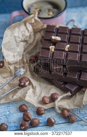 Kraft Chocolate With Different Tastes And Aromatic Coffee On The Table