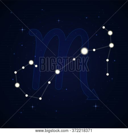 Scorpius, The Scorpion. Constellation And Zodiac Sign On The Starry Night Sky