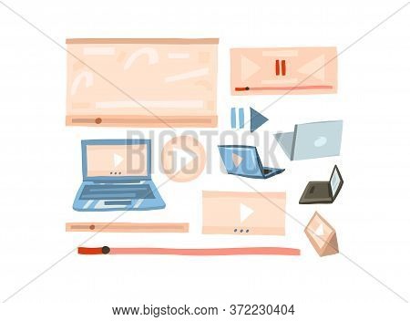 Hand Drawn Vector Abstract Stock Flat Graphic Illustration Vlog Concept Collection Set With Play Vid