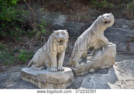 Kaesong, North Korea - May 5, 2019: Granite Lion Sculpture In Koryo Seonggyungwan, Confucian Educati