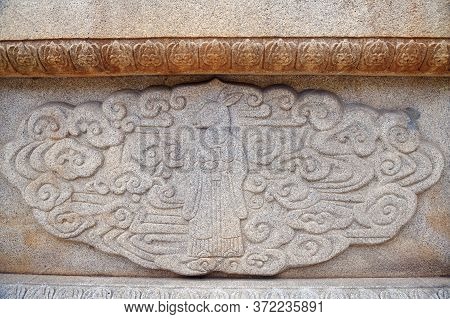Kaesong, North Korea - May 5, 2019: Granite Bas-relief Depict A Holy Rabbit On The Wall Of Tomb Of K