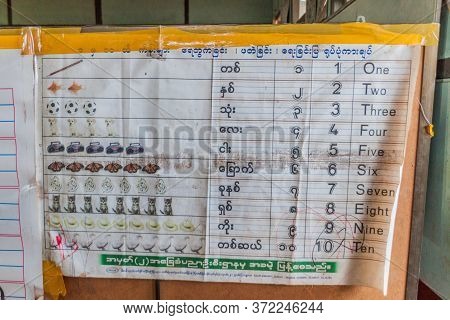 Hsipaw, Myanmar - December 1, 2016: Poster In A Village School Near Hsipaw, Myanmar