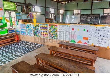 Hsipaw, Myanmar - December 1, 2016: Interior Of A Village School Near Hsipaw, Myanmar