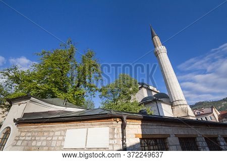 Roof And Minaret Of The Gazi Husrev Begova Mosque In Sarajevo. The Mosque Is One Of The Main Landmar