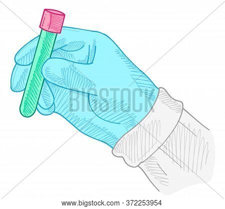 Colorful Drawing Of Researcher Hand Holding Test Tube