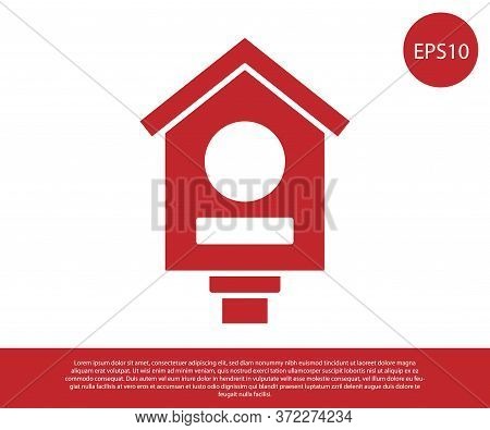 Red Bird House Icon Isolated On White Background. Nesting Box Birdhouse, Homemade Building For Birds