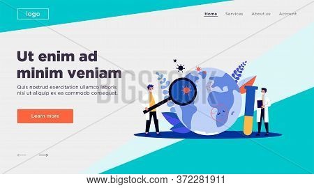 Tiny Doctors Studying Viruses Flat Vector Illustration. Physicians Looking For Vaccine From Coronavi