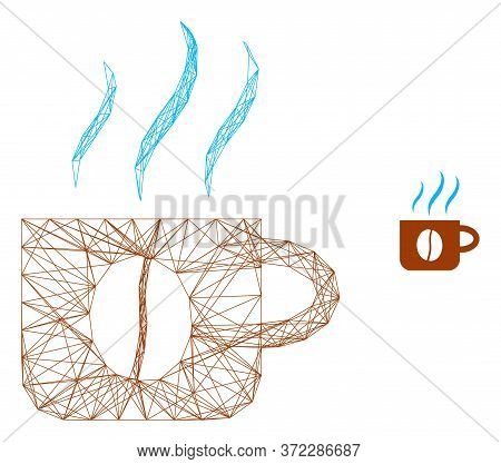 Web Net Hot Coffee Cup Vector Icon. Flat 2d Carcass Created From Hot Coffee Cup Pictogram. Abstract 