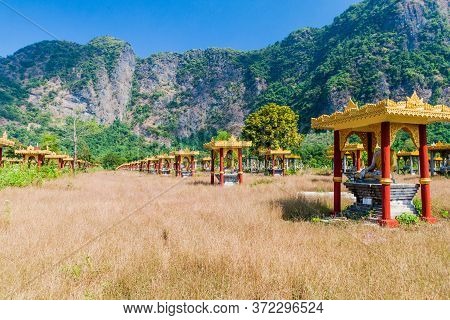 Lumbini Garden With Rows Of Buddha Statues Near Hpa An, Myanmar