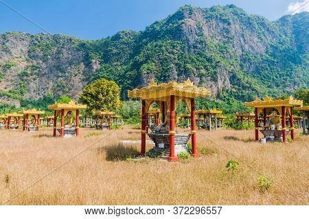Lumbini Garden With Rows Of Buddha Statues Near Hpa An, Myanmar