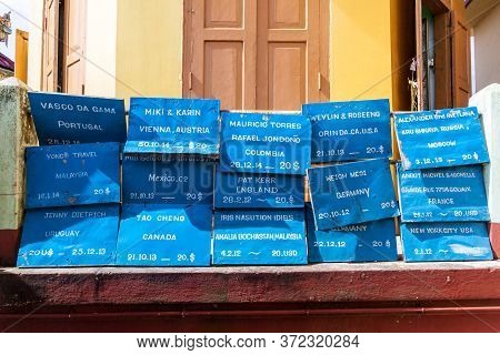 Mt Popa, Myanmar - December 8, 2016: Plaques With Names In Honor Of Donators To The Temple At Mt Pop