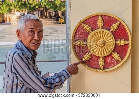Yangon, Myanmar - December 15, 2016: Local Man At Botataung Paya Pagoda In Yangon, Maynmar