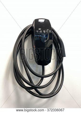 Tampa, Fl/usa-5/31/20: A Tesla Car Charger At The Tesla Dealership In Tampa, Fl.  Tesla, Inc. Is An 