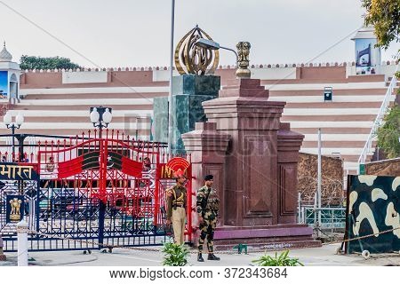 Wagah, India - January 26, 2017: Soldiers Guarding At India-pakistan Border In Wagah In Punjab, Indi