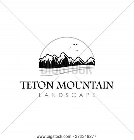 Teton Mountain Logo Illustration In Black Color Vector For Landscape Or Nature Design Template