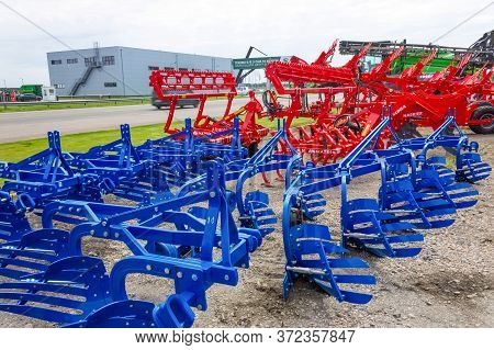 Kyiv, Ukraine - June 16, 2020: Tractor And Unia Cultivator On The Land For Minimum-tillage Technolog
