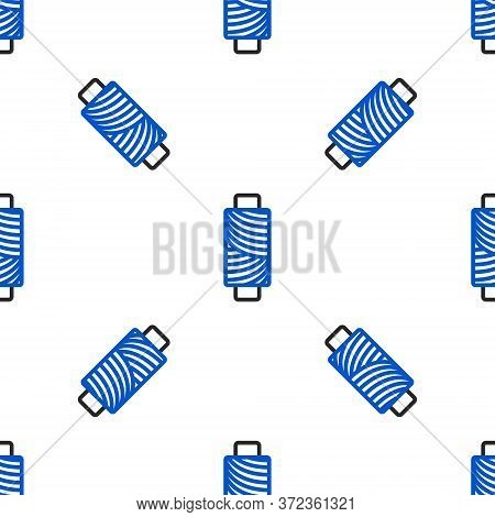 Line Sewing Thread On Spool Icon Isolated Seamless Pattern On White Background. Yarn Spool. Thread B