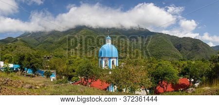 The Church To The Virgin Del Chorrito, Against Mountains Of  The Sierra Madre Oriental