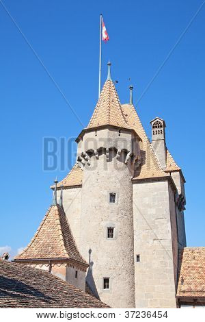 Slavný zámek Chateau hnízdo v kantonu Vaud, Švýcarsko