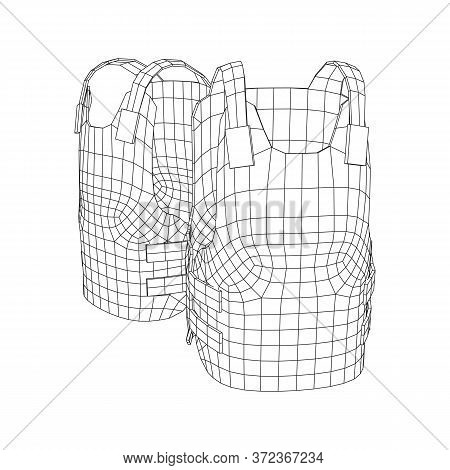 Police Flak Jacket Or Bulletproof Vest. Bullet Proof Concept. Wireframe Low Poly Mesh Vector Illustr