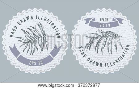 Monochrome Labels Design With Illustration Of Tropical Palm Leaves Stock Illustration
