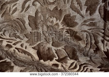 Silvery-brown Background, Fabric, Floral Ornament Close Up