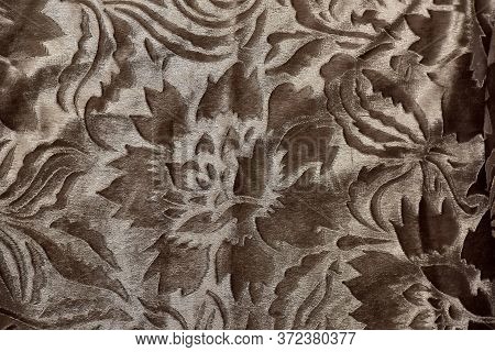 Silvery-brown Background, Fabric, Floral Ornament Close Up