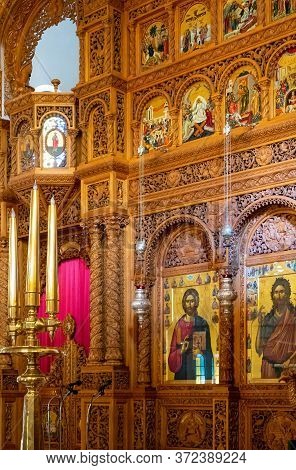 Aegina, Greece - March 17, 2018:  The Interior Of The Cathedral Of Saint Nectarios