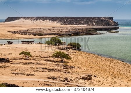 Landscape Near Sumhuram Archaeological Park With Ruins Of Ancient Town Khor Rori Near Salalah, Oman