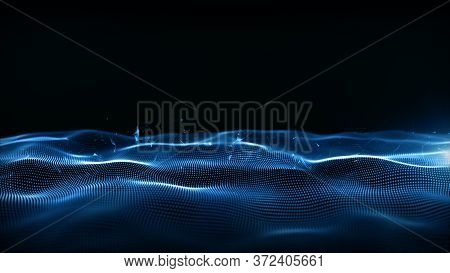 Abstract Gold Blue Digital Particles Wave And Digital Data Network Connections For A Technology, Com