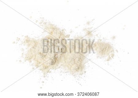 Pile Of Flour Isolated On White Background. Top View. Flat Lay