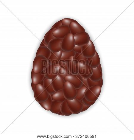 Chocolate 3d Eggs Form In One Big Egg. Chocolate 3d Eggs Close-up. Isolated Chocolate 3d Eggs On Whi