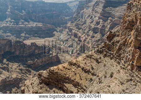 Wadi Ghul Canyon In Hajar Mountains, Oman