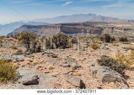Wadi Ghul Canyon In Hajar Mountains, Oman