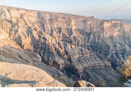 Wadi Ghul Canyon In Hajar Mountains, Oman