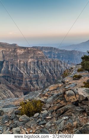 Wadi Ghul Canyon In Hajar Mountains, Oman